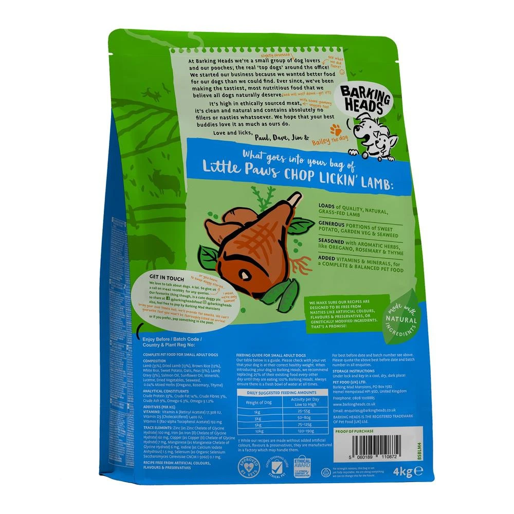 Barking Heads Little Paws Chop Lickin' Agneau Pour Adultes De Petites Races 4kg 3 Barking Heads Little Paws Chop Lickin' Agneau Pour Adultes De Petites Races 4kg – Image 3