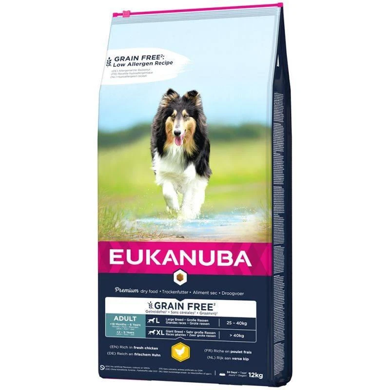 EUKANUBA Adulte Poulet L/XL Sans Grains 12kg 1 EUKANUBA Adulte Poulet L/XL Sans Grains 12kg
