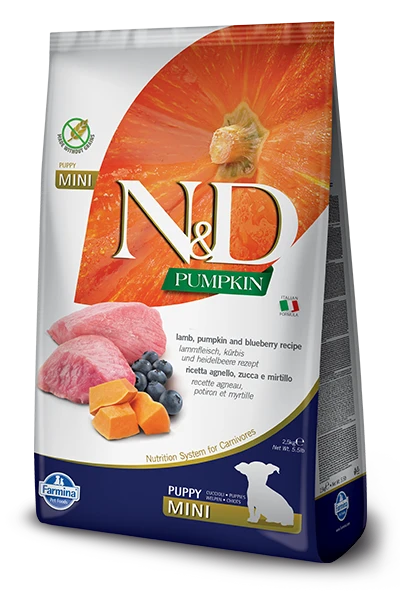 Farmina N&D Pumpkin Grain Free Canine Puppy Mini Lamb&Blueberry 2,5kg 1 Farmina N&D Pumpkin Grain Free Canine Puppy Mini Lamb&Blueberry 2,5kg