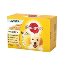 Pedigree Nourriture Humide Pour Chiots Aux Saveurs Mélangées De Poulet Et Riz, Agneau Et Riz, Volaille Et Riz Et Boeuf Et Riz En Gelée 12x100g